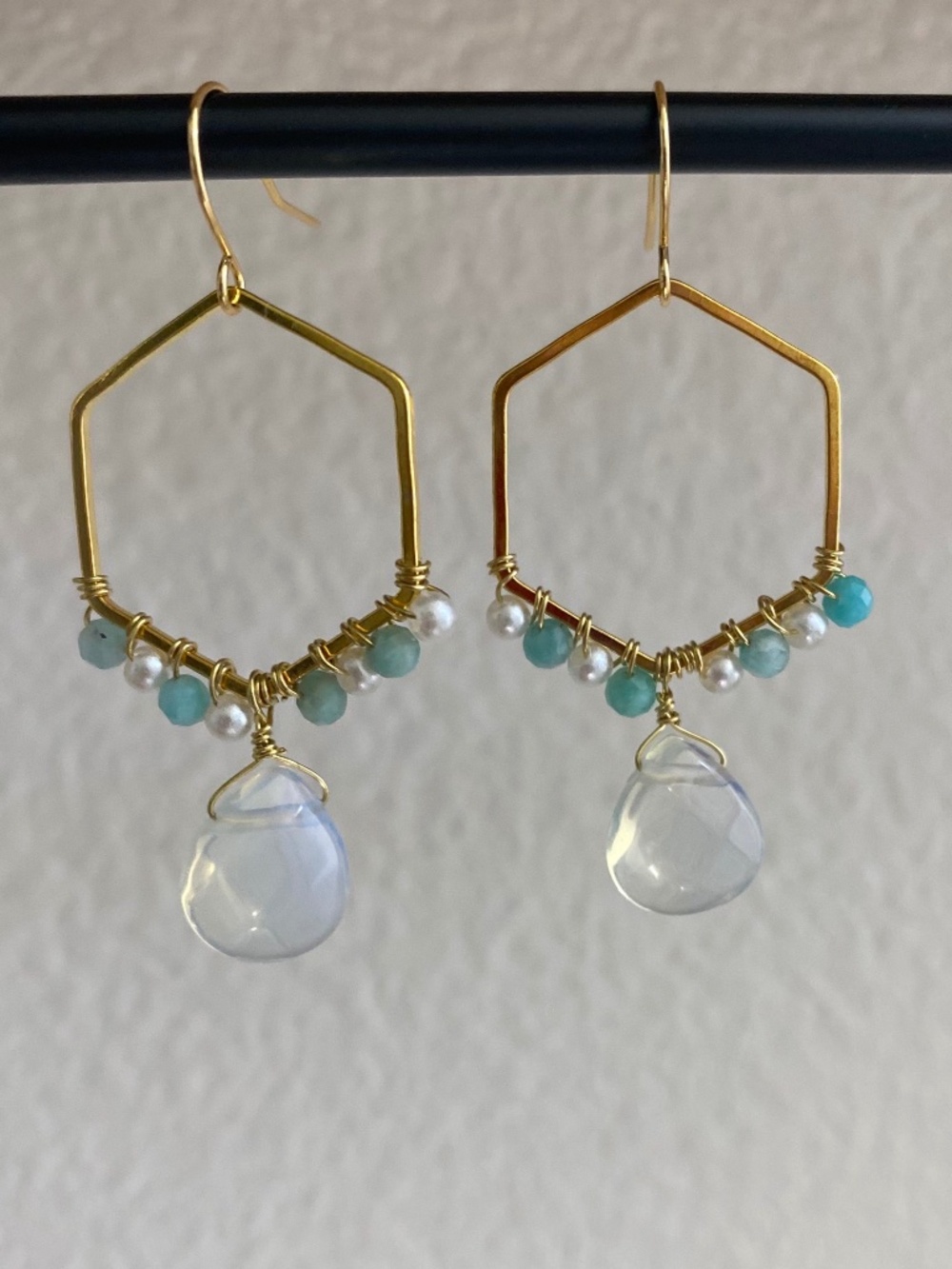 Handmade Opal Earrings with Amazonite Stone